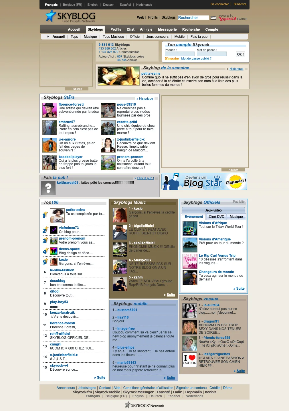 Skyrock · Skyblog v4 — board 2
